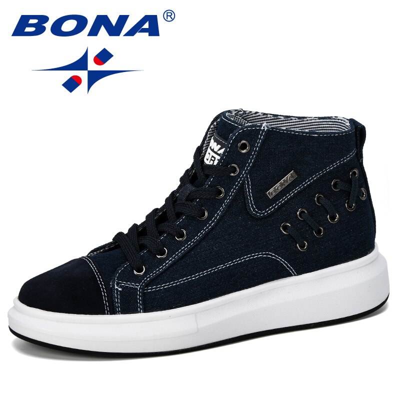 Bona herre vulkanisere sko herre forår efterår high top sneakers snøre behagelige ensfarver herre fritidssko: Dyb blå / 10