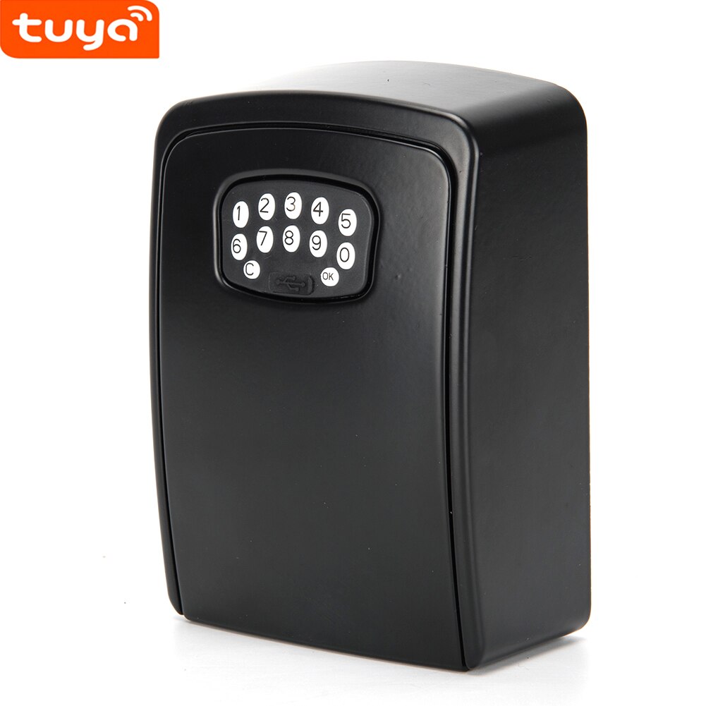 Smart Key Lock Box Tuya Wall Mount Smart Home Key Safe Box Weatherproof for Construction Sites Homestay Apartment: black