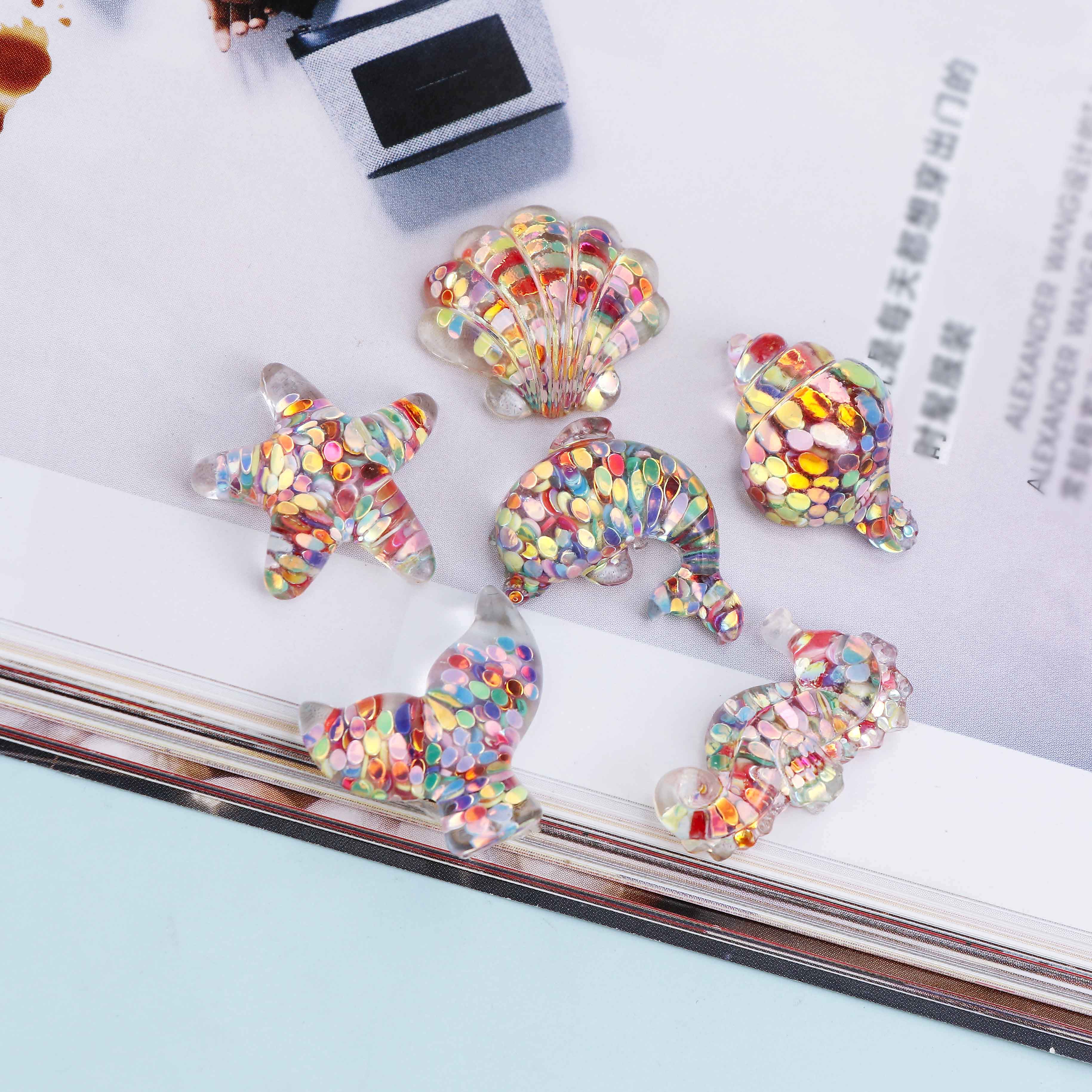 Plat Hars Plakboek Gemengde Transparante Pailletten Set Shell Seahorse Dolfijn Diy Ambachten Decoratieve Accessoires