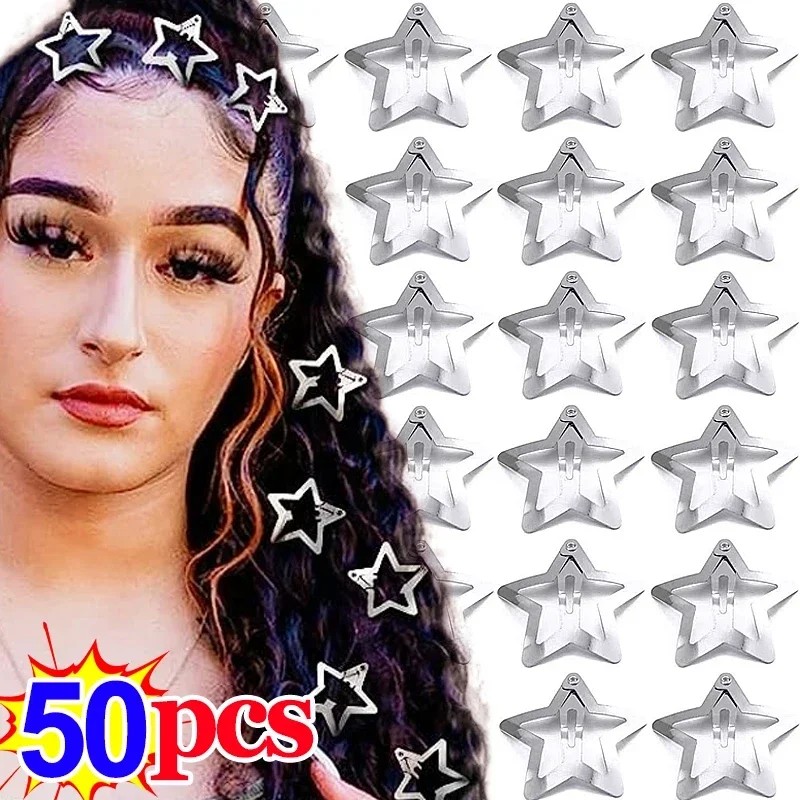 2/50 Uds Y2K pinzas para el cabello de estrella plateada para niñas estrella de filigrana Clip de presión de Metal pasadores joyería para el cabello sin níquel horquilla