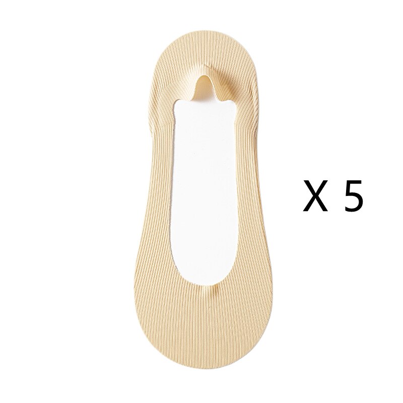 5 paar damessokken zomer ijszijde ademende pantoffels sokken onzichtbare effen kleur naadloze antislip sokken dames comfort: Zilver