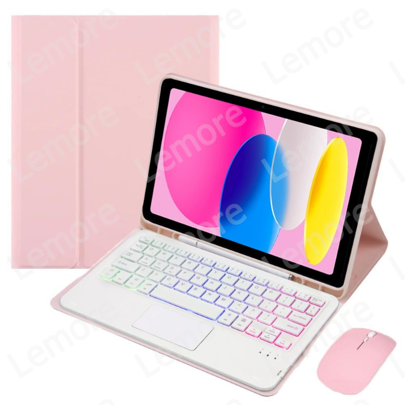 Engels toetsenbord met touchpad voor iPad A16 11 '' / iPad 2025 11e generatie 2025 Verlicht toetsenbordhoes met potloodsleufstandaard: GRIJS