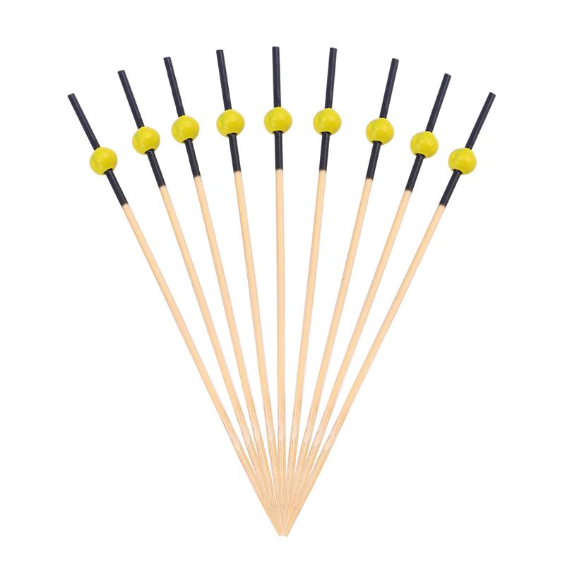 100Pcs 12Cm Cocktail Picks Creatieve Handgemaakte Ronde Kralen Voorgerecht Picks Fruit Tandenstokers Bruiloft Feestartikelen: Yellow Bead