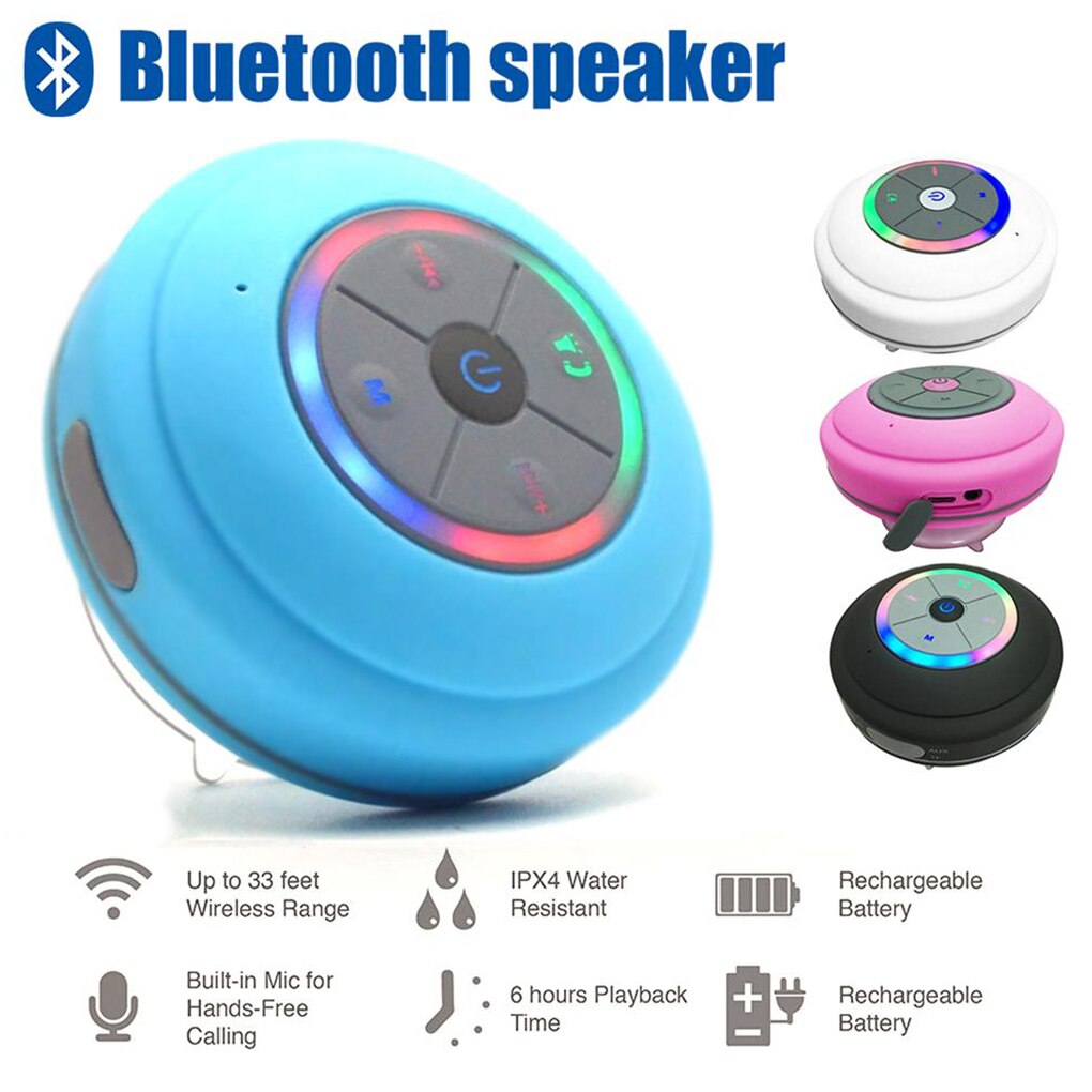 Led Bluetooth-Compatibel Speaker Badkamer Douche Waterdichte Draagbare Draadloze Speaker Ronde Vorm Oplaadbare