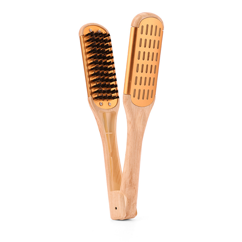 Doppelseitige Haar bürste Kamm glätter Holzgriff Beruf elle V-förmige Bürsten klemme für Reise Frisur Salon nach Hause: dunkel khaki