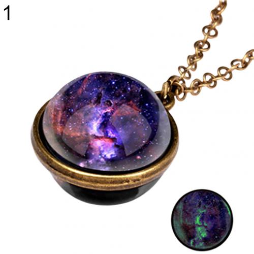 Unico Luminoso Universe Galaxy Pianeta Collana In Vetro di Glow In The Dark Cosmic Pendente Della Collana Della Sfera per Unisex Dei Monili Dell'annata: 1