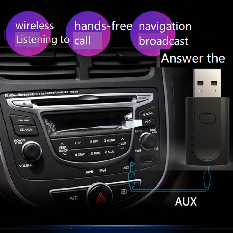 Adaptateur USB Bluetooth 5.1 4 en 1, adaptateur de voiture 3.5Mm AUX, sans pilote, adapté à Windows (Xp Vista 8 10 11)