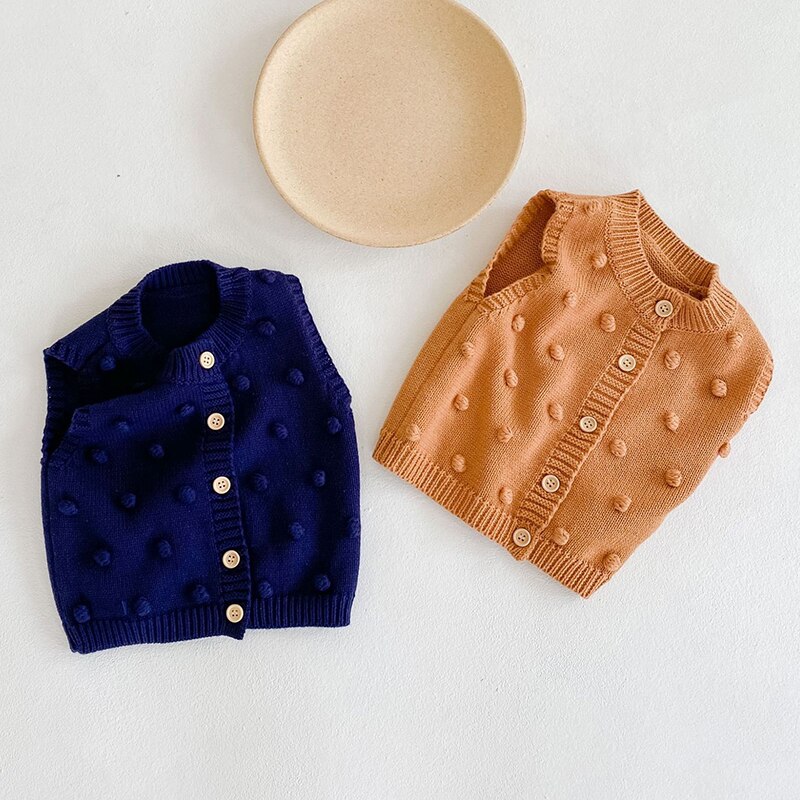 Höst pojkar tjejer babytröja stickad handgjord bollväst jacka wild cardigan