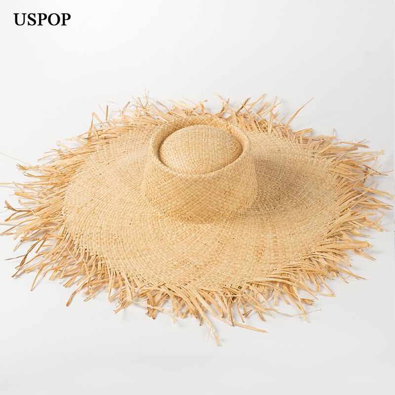 USPOP verano rafia ala ancha sombreros de sol mujeres hecho a mano sombrero de paja verano natural paja playa sombrero casual sombra de protección UV