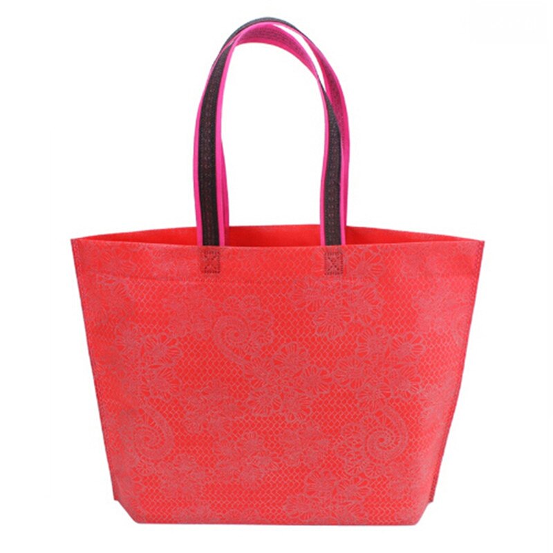 Printing Foldable Black Shopping Bag Tote Folding Pouch Handbags Convenient Large-capacity Storage Bags 3 Style: Big red