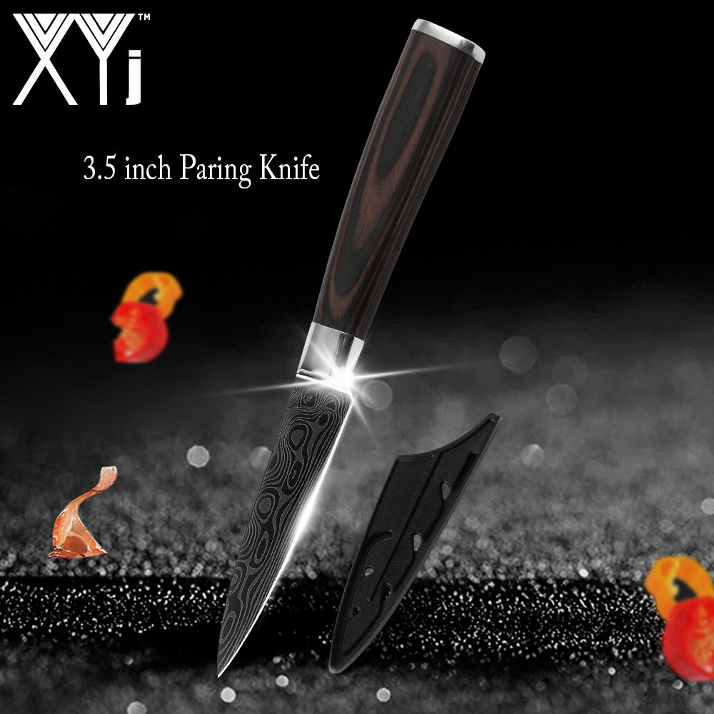 Japanse Keuken Mes Set Mes Covers Uitbenen Brood Eviscerate Gesneden Fruit Scherpe Nut Santoku Damascus Patroon Koken: 3.5 inch Fruit Knife
