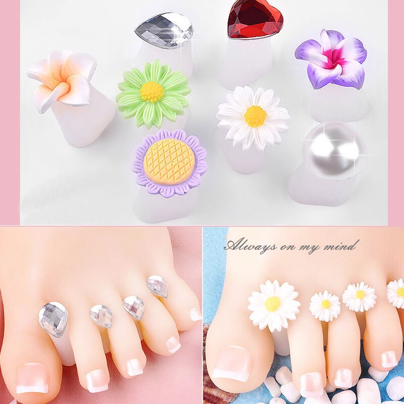 8 Stks/zak Nail Art Teen Separator Bloem Parel Liefde Diamanten Siliconen Teen Separator Siliconen Teenspreiders