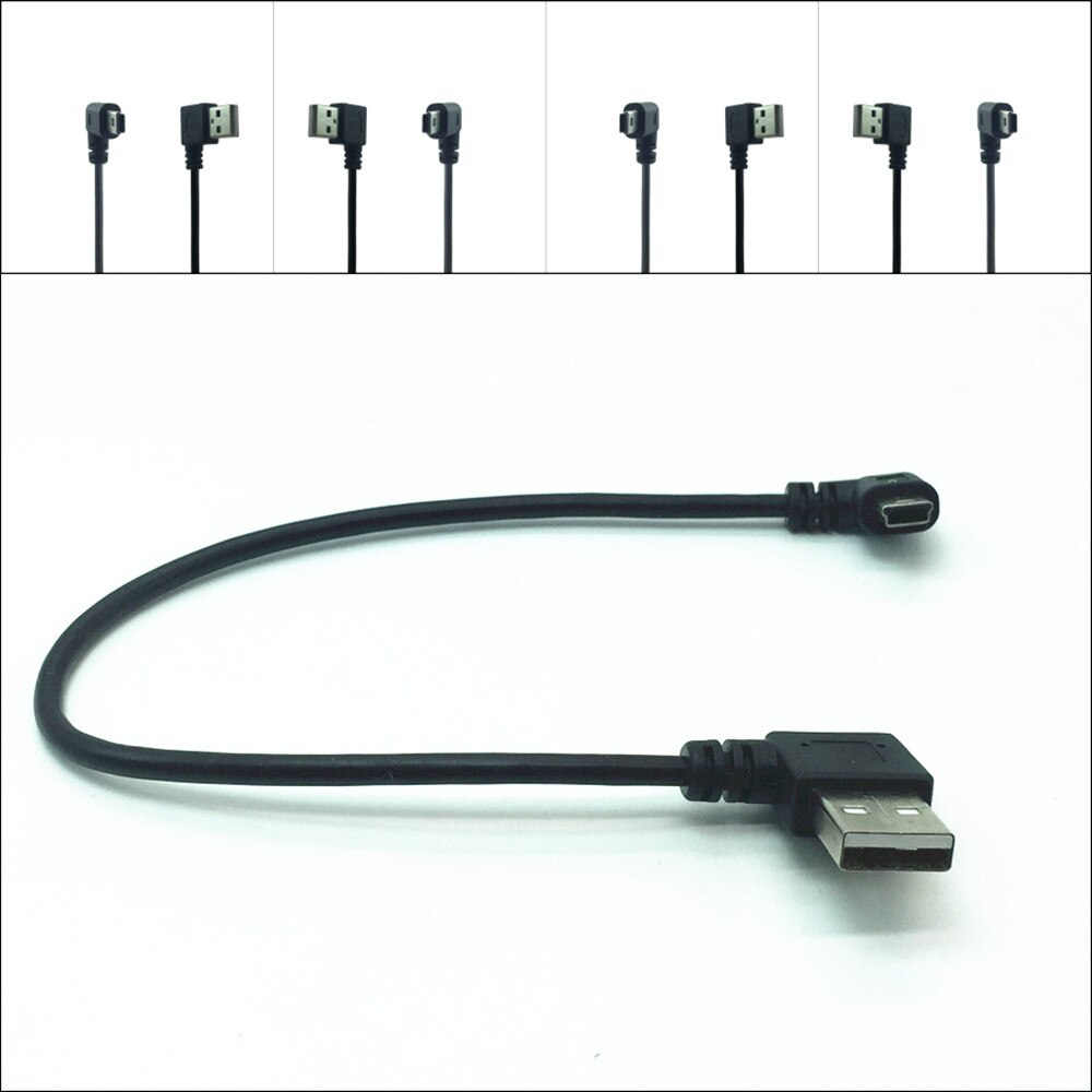 Short 0.2m Mini USB 5-Pin To USB-A Right Angle Cable - Left Angle Male Connector