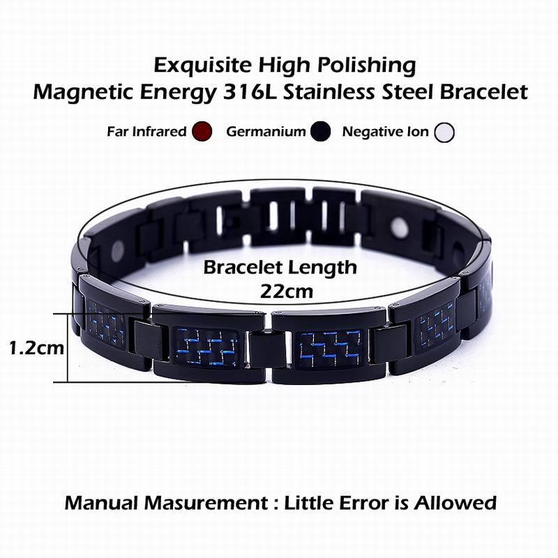 MNWT – Bracelet d'énergie saine pour homme, classique, en acier inoxydable, de , à maillons noirs, pour la magnétothérapie, pour père