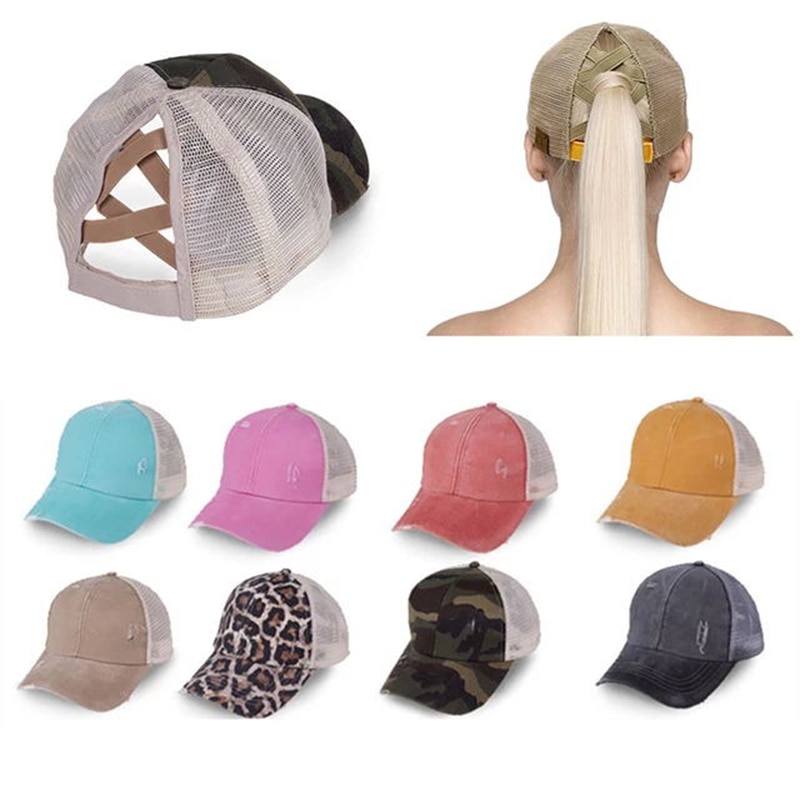Ponytail Baseball Cap Messy Bun Hats For Women Washed Cotton Snapback Caps Ladies Casual Summer Sun Visor Outdoor Hat