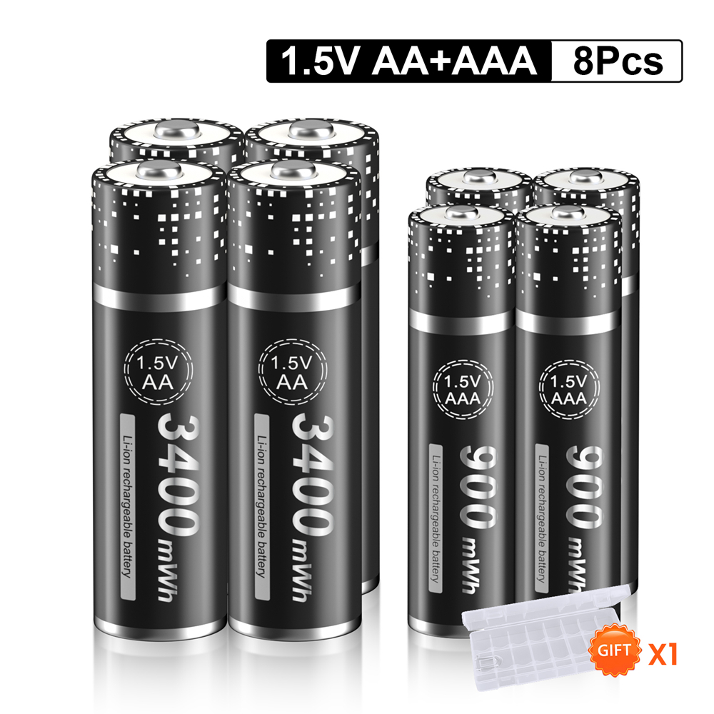 Batterie lithium-ion rechargeable, 1.5V, 2800 mWh, 1.5V, pour télécommande, souris, petit ventilateur, jouet électrique: 4AA 4AAA
