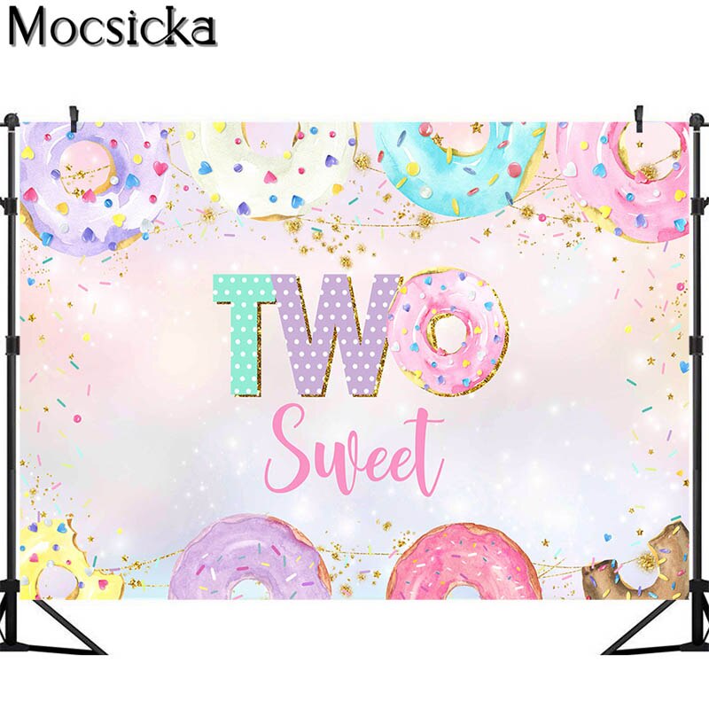 Arrière-plan pour filles, deux beignets doux, bannière de décor de Table à gâteau, arrière-plan de photographie de fête d'anniversaire