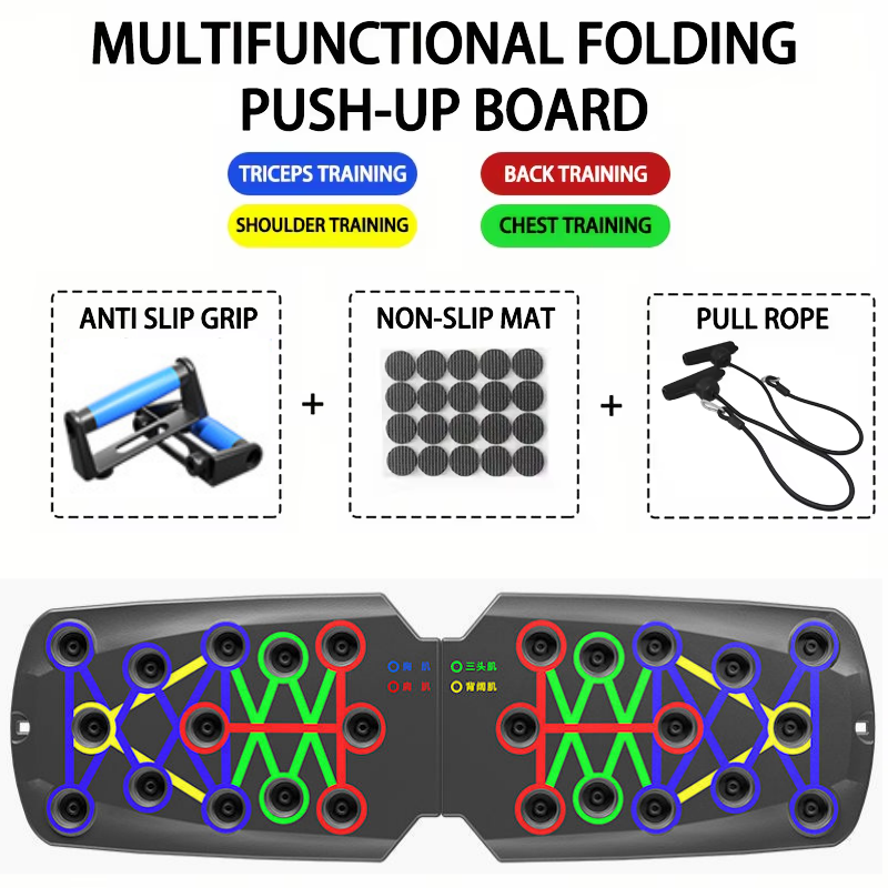 Draagbare multifunctionele push-up board fitness- en spiertrainingsapparatuur thuistrainingsinstellingen opvouwbare stretchoefeningen: Black