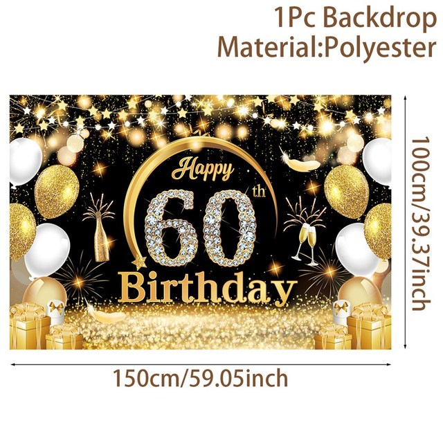 Decoración de de cumpleaños para hombre, camino de mesa, Pancarta, cortina de puerta, 60, 60 años
