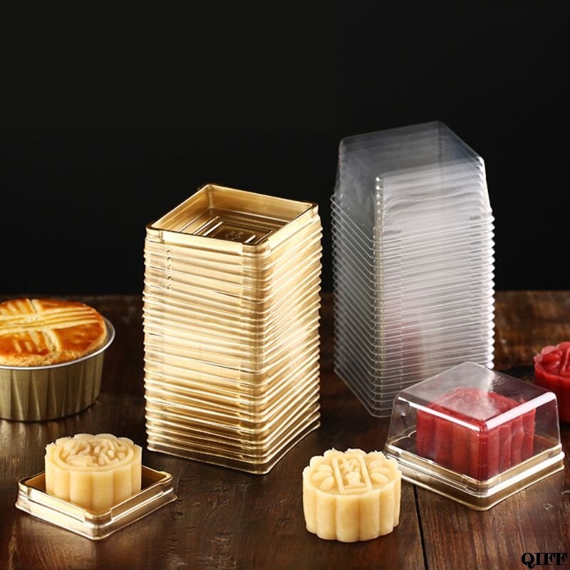 50 Pcs Mini Vierkante Maan Cake Container Bruiloft Gunst Dozen 80G Mooncake