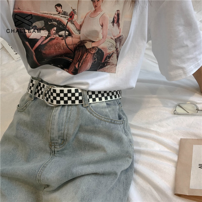 Ceinture en toile pour femmes, taille décontracté, style Hip Hop, carreaux, longue, collection 125