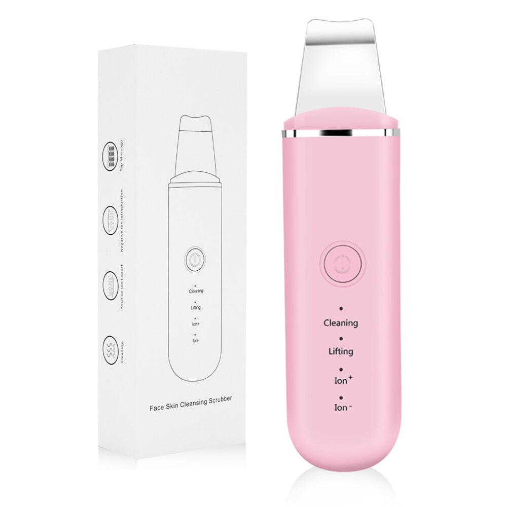 Ultrasonic Skin Scrubber Vibration Face Spatula Blackhead Remover Facial Scrubber Shovel Clean Cavitation Peeling Facial Lifting: Pink with box