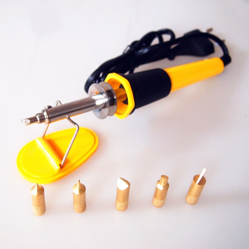 Juego de bolígrafo de pirograbado de cuero para bricolaje, pluma eléctrica para tallar madera con 5 cabezales y soporte, accesorio de artesanía de madera para soldar XH8Z, 7 Uds.