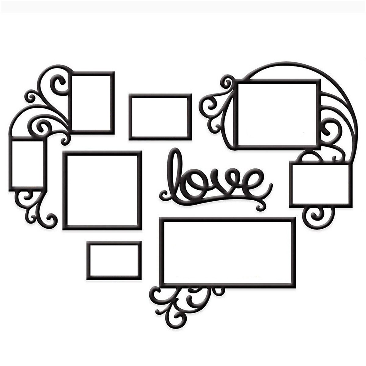 3D Acrylic DIY Picture Wall Stickers 10 Piece Love Photo Frame Set Collage Satin Black Gallery Wall Decals Poster Home Decorativ