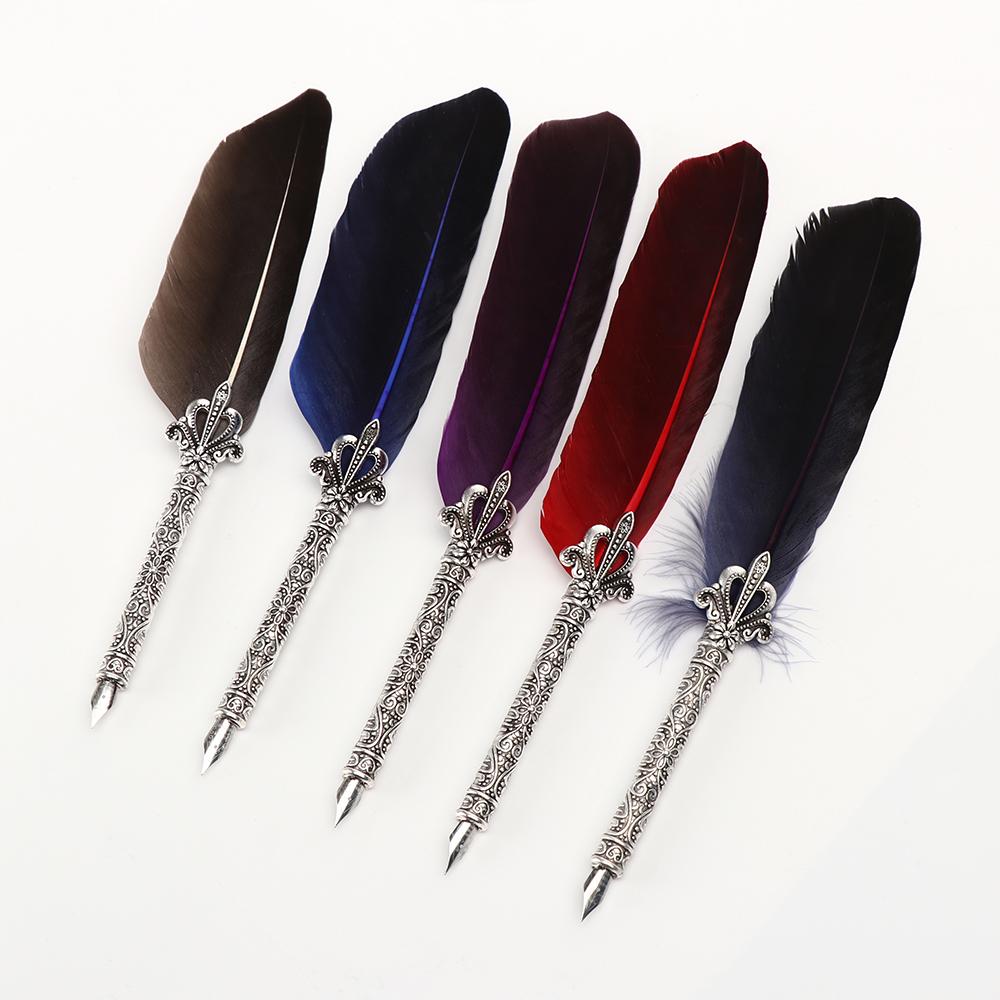 Juego de plumas Vintage con 5 puntas, pluma de flor tallada, pluma oblicua, , herramientas de escritura, suministro escolar y de oficina, 1 Juego