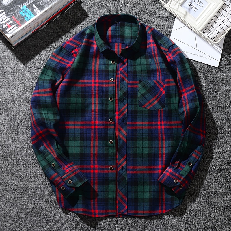 Herreskjorte 50%  bomull pluss størrelse 6xl 7xl 8xl 9xl 10xl 11xl for store tenåringer 155kg uformelle ruter grønn asiatisk størrelse scm 620