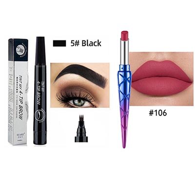 2 stk øjenbrynspen vandtæt fire-klø øjenbryn nuance makeup fire farver øjenbryn blyant brun sort: 05-106