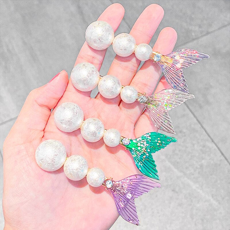 Pasadores de cola de pez con perlas para niña y mujer, diadema dulce, pinzas para el pelo de sirena, horquillas, accesorios para el cabello a la