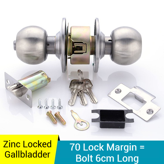 Zexef runde dørhåndtag i rustfrit stål med rotationslås, metal dørhåndtag med nøgle til soveværelser, stuer, badeværelser: M / Sort hvid