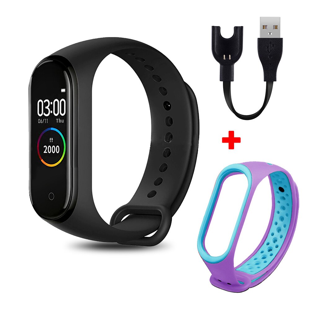 M4 Smart Wristband Waterproof Blood Pressure Heart Rate Monitor FitnessTracker Smart Bracelet M4 Band Watch Sport Pedometer: black N purple blue