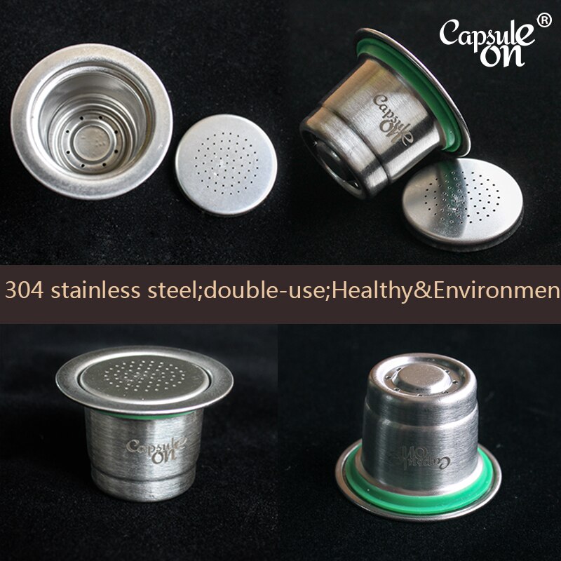 Capsulone Refillable Reusable Stainless Steel Coffee Capsulas Compatible with Nespresso Machines Maker 3 Pod +120 Seals