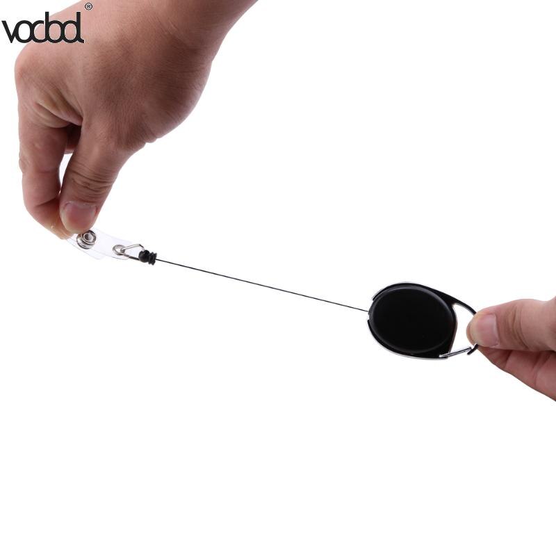 2pcs Black Retractable Pull Key Ring Chain Reel ID Lanyard Name Tag Card Holder Badge Reel Carabiner Style Retractable Holder