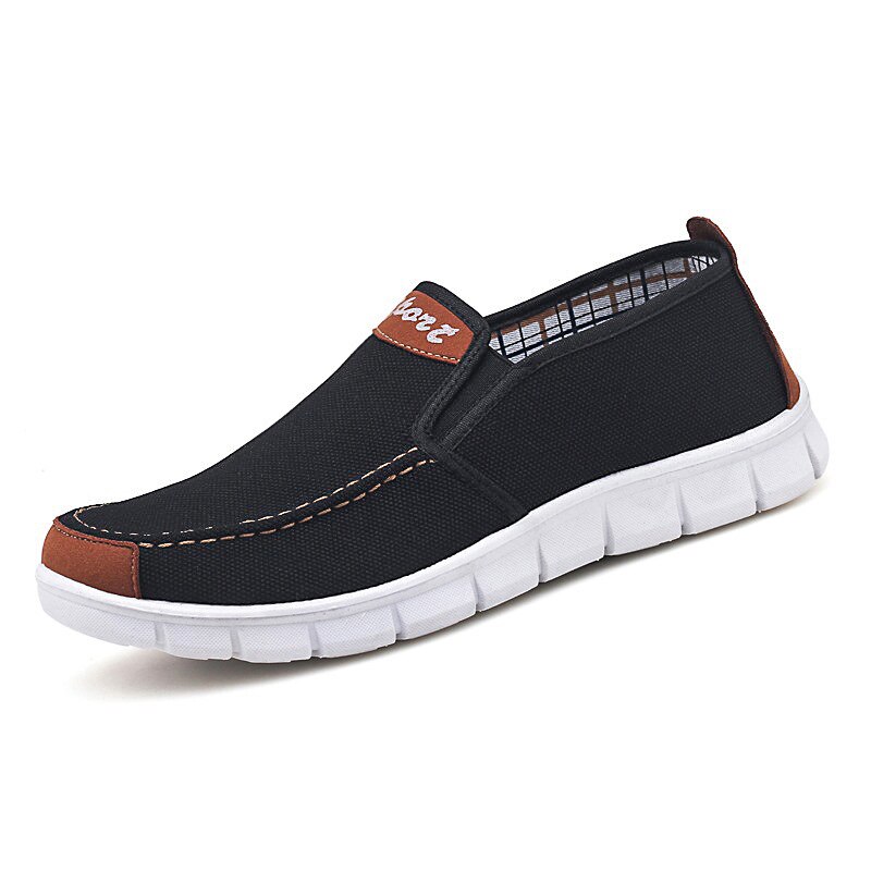 Heren canvas schoenen comfortabele canvas schoenen heren casual schoenen heren platte loafers schoenen heren zwart: Zwart / 8.5
