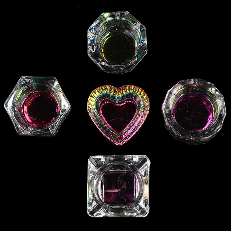 Plato líquido acrílico transparente de cristal arcoíris, taza de cristal con tapa para monómero acrílico de polvo, Kit de herramientas para manicura, 1 ud.