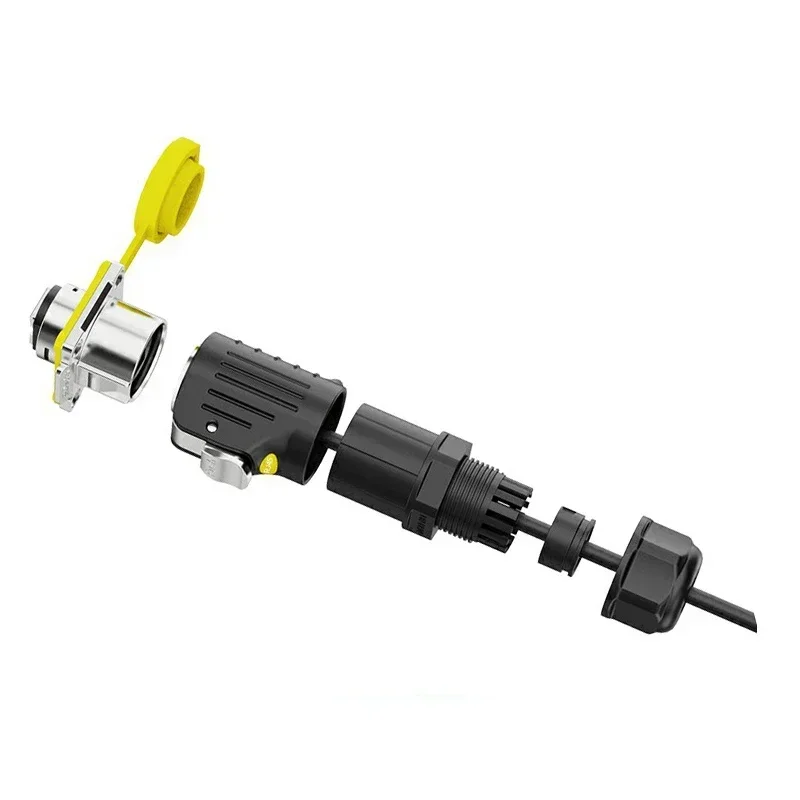 EW-LP24 Industrial Waterproof M24 Plug Socket Panel Mount Signal Ethernet Network RJ45 Connector Adapter IP67