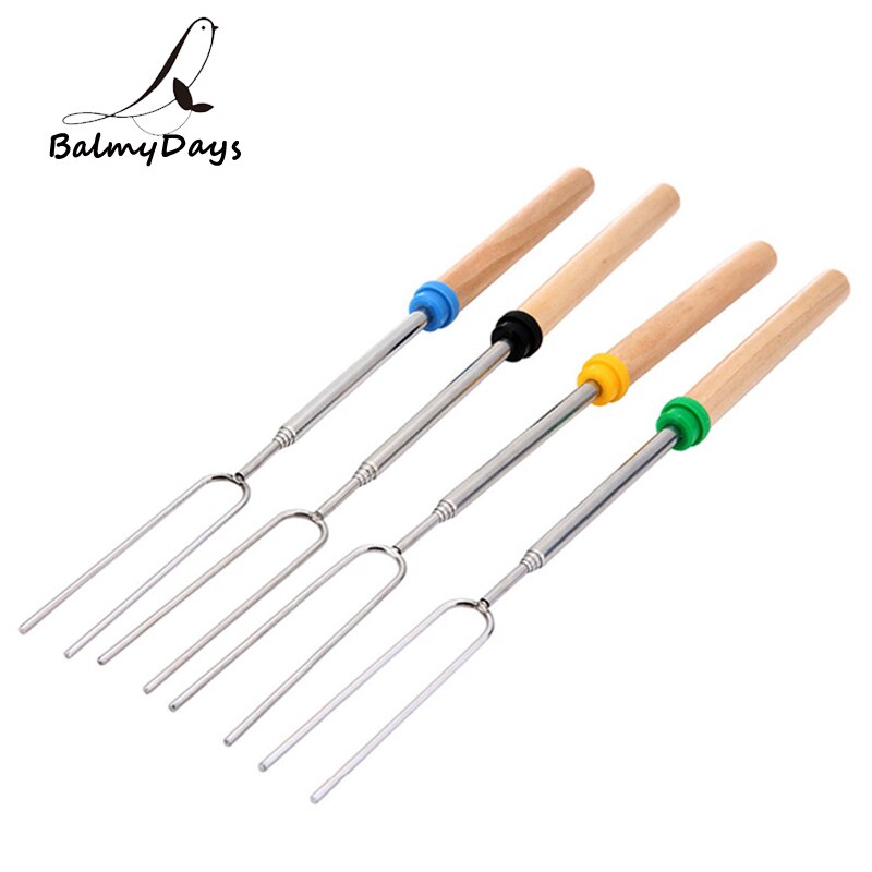 1Pc Bbq Vork Telescopische Barbecue Roosteren Vork Uitbreiding Dog Marshmallow Roosteren Stick Met Houten Handvat Kampvuur Bbq Gereedschap
