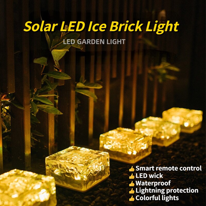 LED Solar Lights Ice Cube Garden Lamp Outdoor IP68 Waterproof Landscape Lawn Deck Frosted Glass Brick Garden Patio Yard Decor