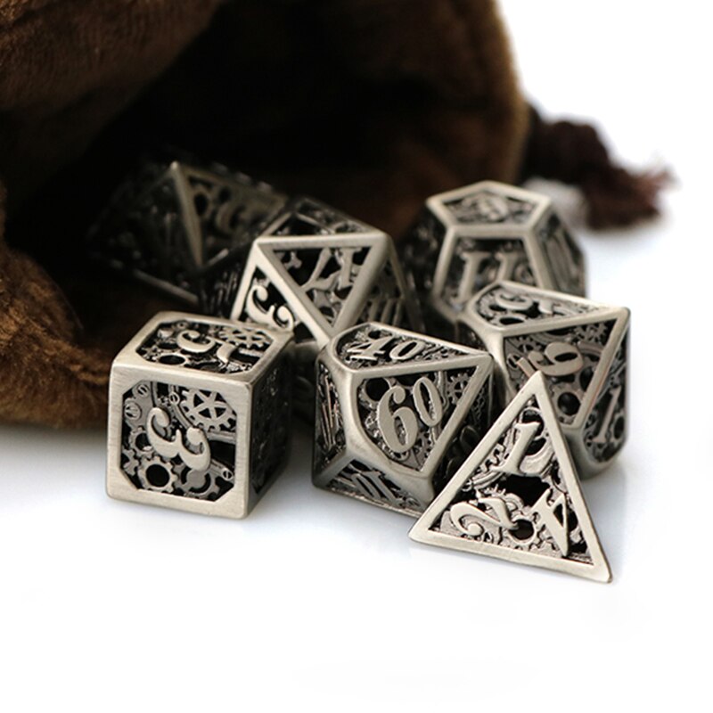 metal dnd dice set Hollow out dice set mechanical dungeon and dragon rpg d&d Bronz polyhedral dice with bag D20 D12 D10 D8 D6 D4: B008