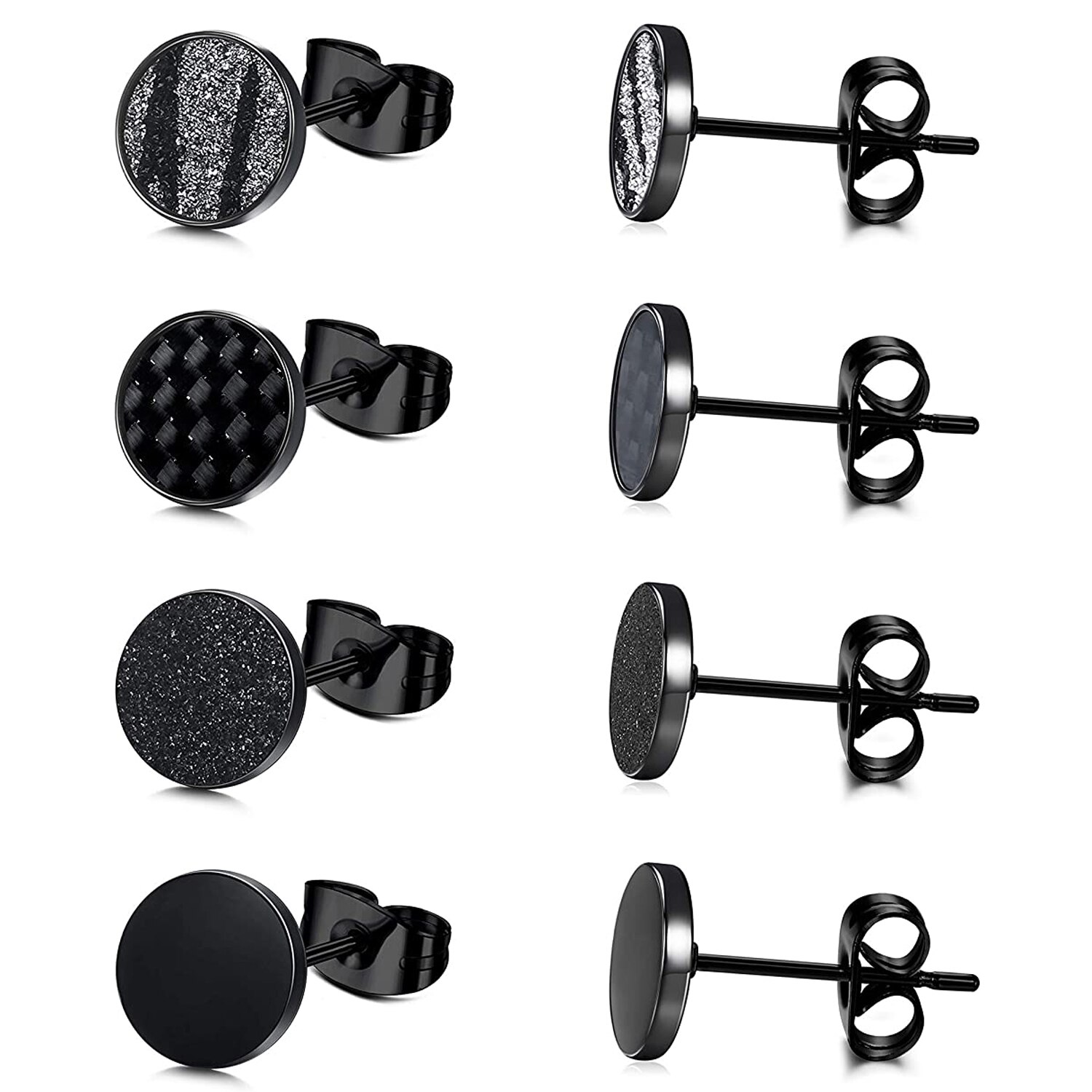 Zwarte Ronde Stud Oorbellen Set Voor Mannen Vrouwen 316L Chirurgisch Roestvrij Staal Matte Black Oorstekers 4 Pairs