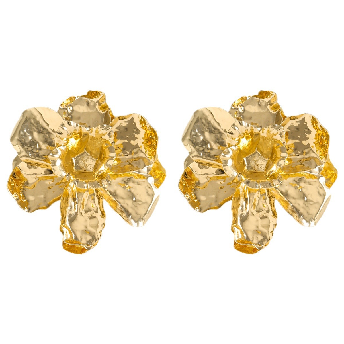 Vedawas boucles d'oreilles fleur, bohême Maxi tissu 3D fleur charme couche grand tissu fait à la main clou Floral femmes boucle d'oreille bijoux de mariage: Couleur or jaune pâle
