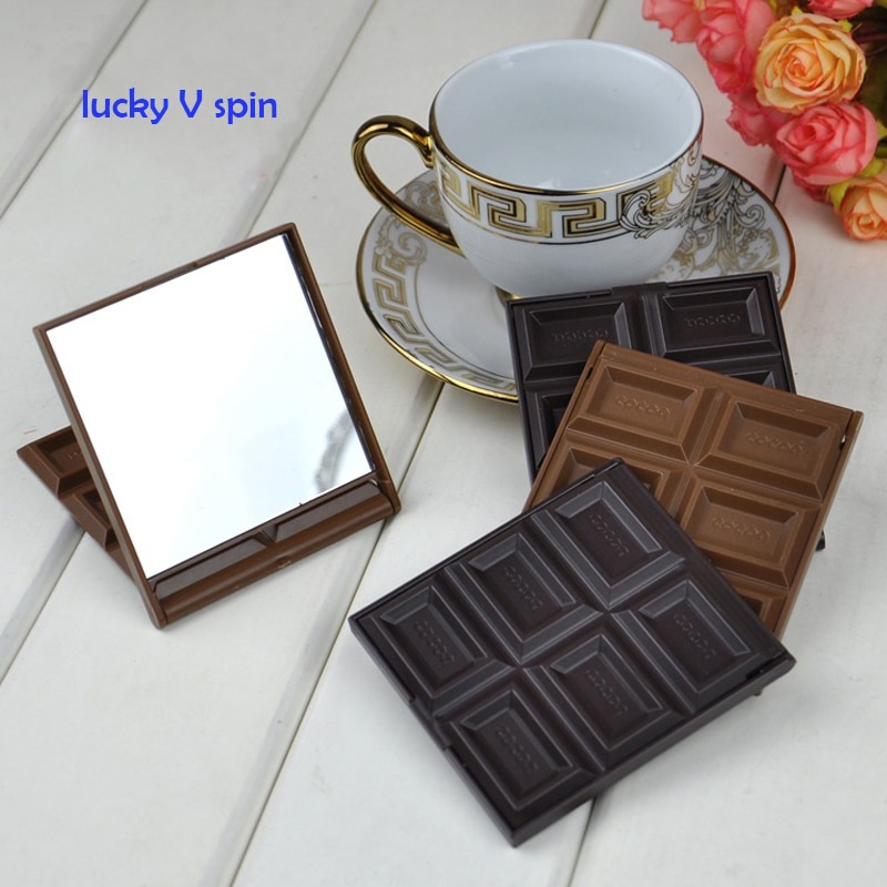 Opvouwbare Leuke Mini Make-Up Spiegel Chocolade Cookie Vormige Vierkante Pocket Spiegel Glas + Plastic Vrouwen Meisje Mooie