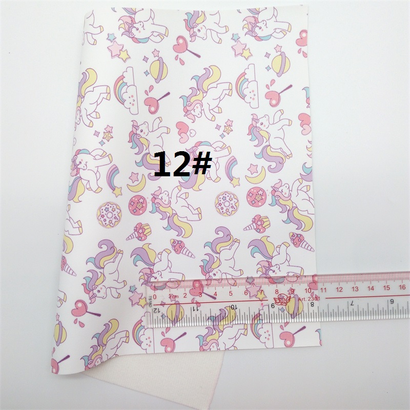 Unicorn Printed Synthetic Leather Faux Fabric Sheets Felt Backing Leather Sheets For Accessories Bows 21X29CM GM2167A: 12