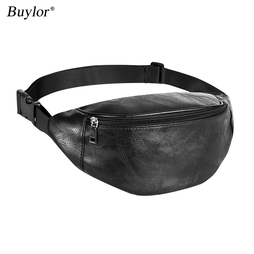 Buylor Fanny Pack Women's Belt Bag PU Leather Waist Bag Hip Bumbag Men Waterproof Chest Bag Casual Waist Pack for Outdoors: Black