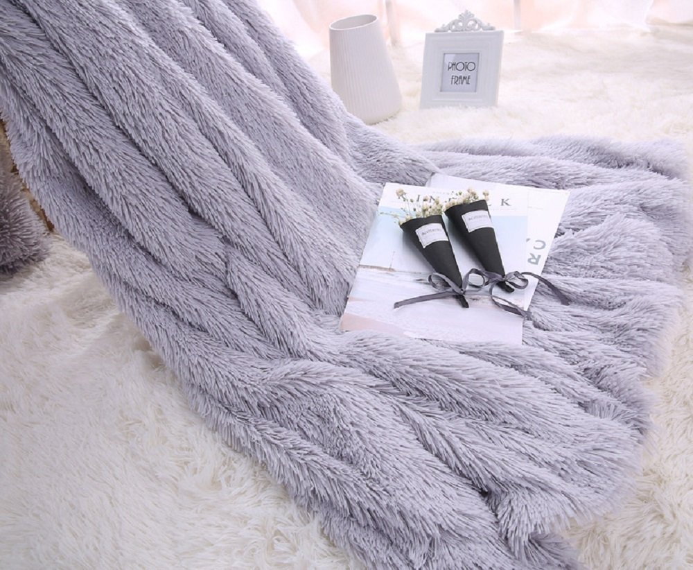 Mylb supermyk lang raggete uklar pels fuskepels varm koselig med fluffy sherpa-teppe 130cm*160cm 160cm*200cm: 4 grå / 130cm 160cm