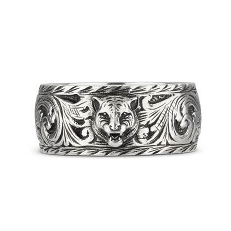 S925 Pure Silver Restoring Rings,Tide Restoring Ancient Ways Dark Tiger Man Couple Ring Double G Glamour Jewelry Letters