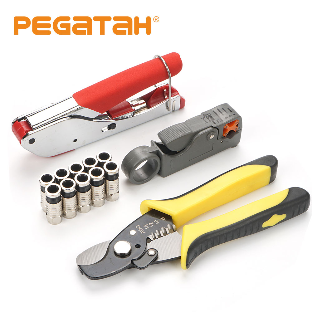 BNC RG58 RG59 RG6Crimping tool kit, including crimping and cable strippers, with 10 compression fittings, perfect for connector
